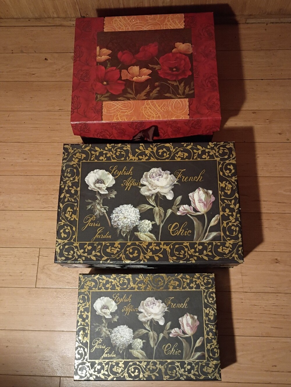 Set of 3 Vintage-Style Decorative Storage Boxes with Floral Patterns